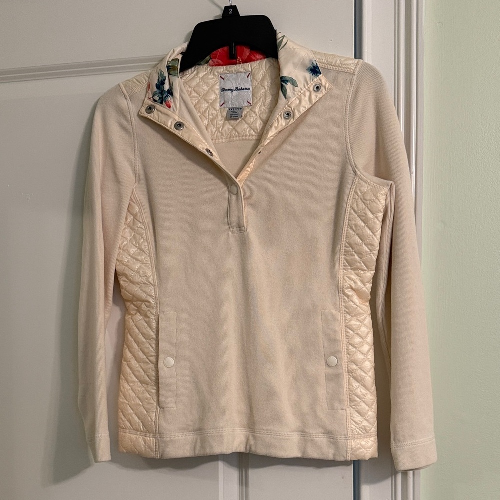 Tommy Bahama Cream Quilted Women's Top with Floral Details